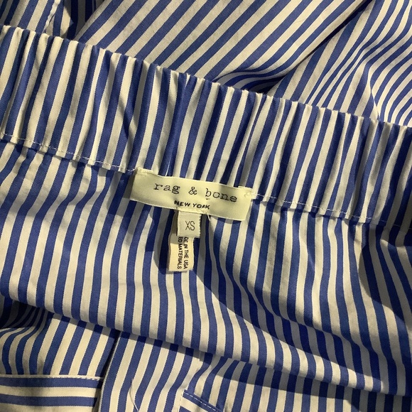 Rag & Bone Blue/White Stripe Off the Shoulder Long-Sleeve Cotton Blouse - Picture 8 of 9